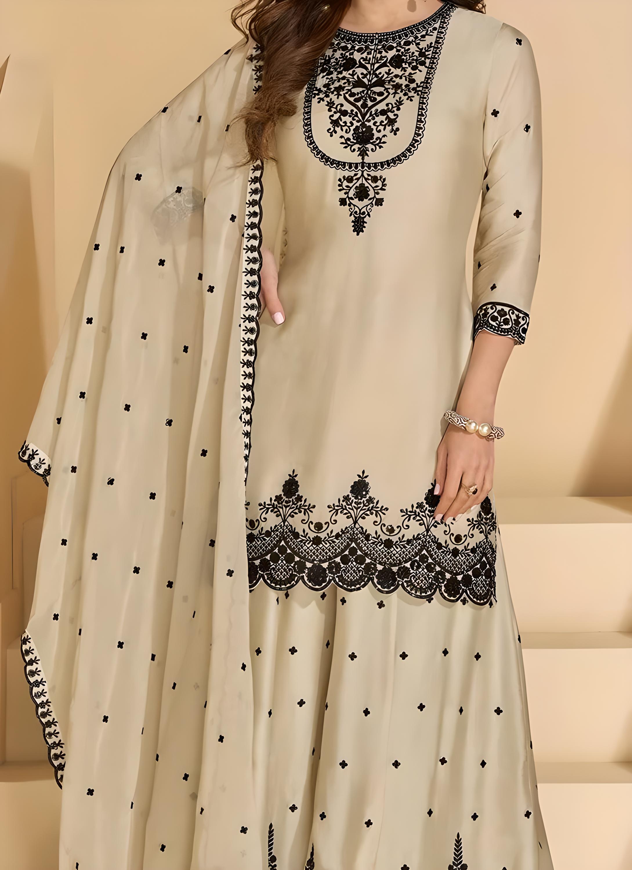 Cream Sharara Suit with Intricate Embroidery