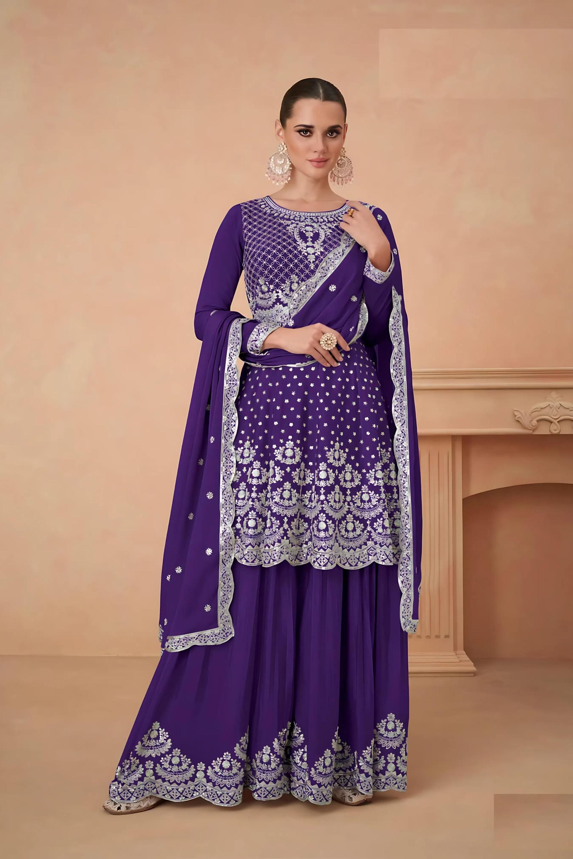 Purple Colored Heavy Sharara Suit