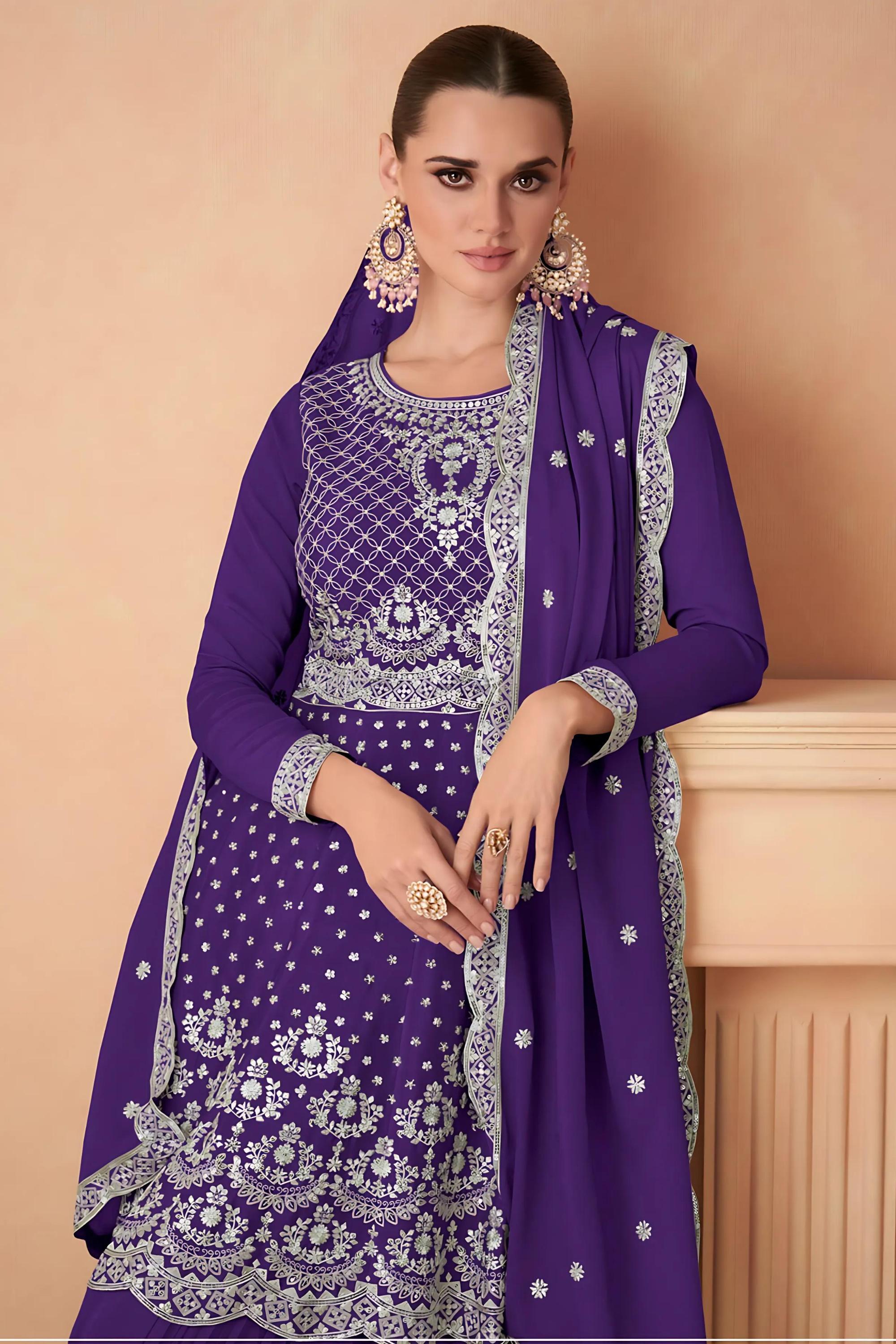 Purple Colored Heavy Sharara Suit