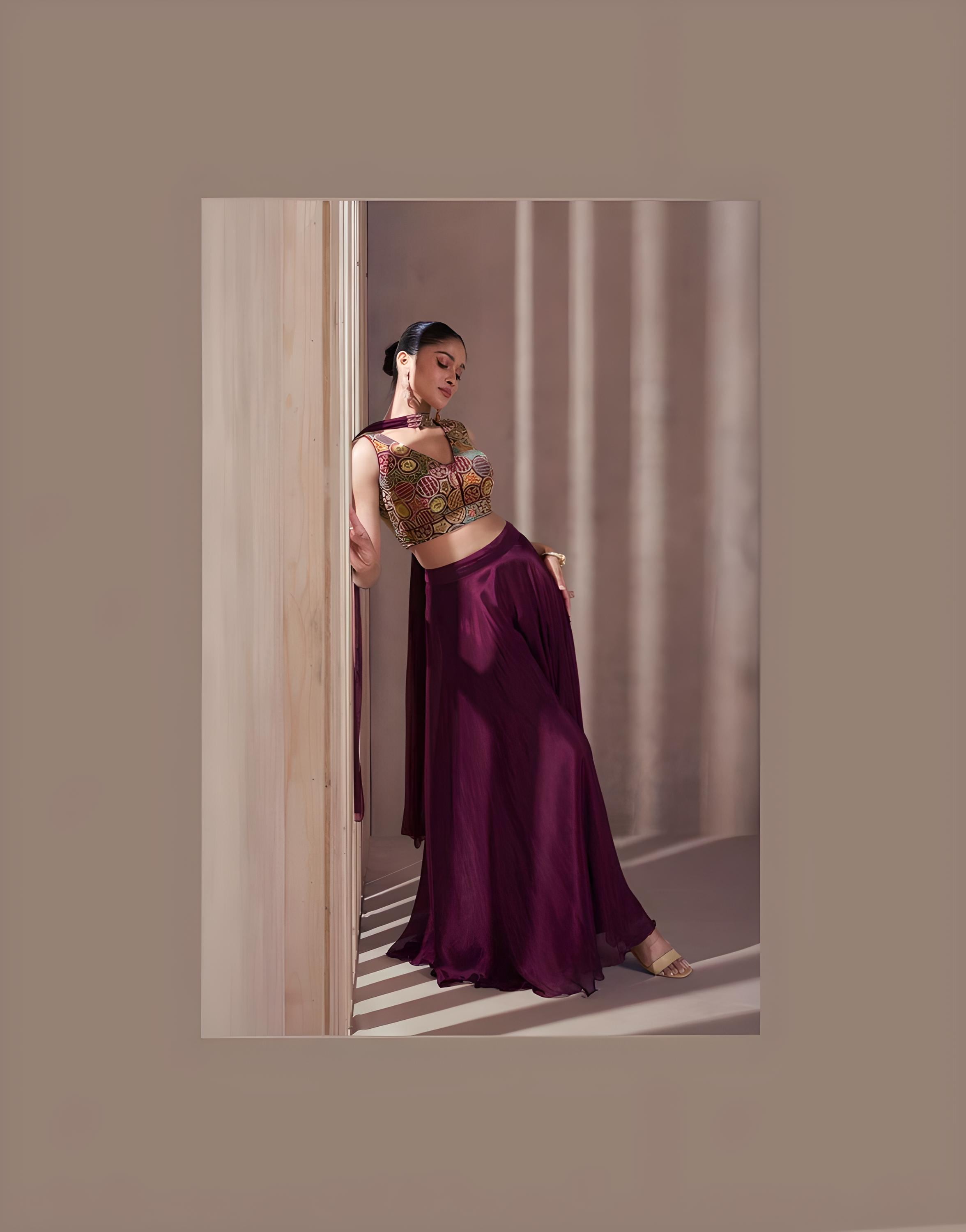 Burgundy Embroidered Lehenga Choli Set