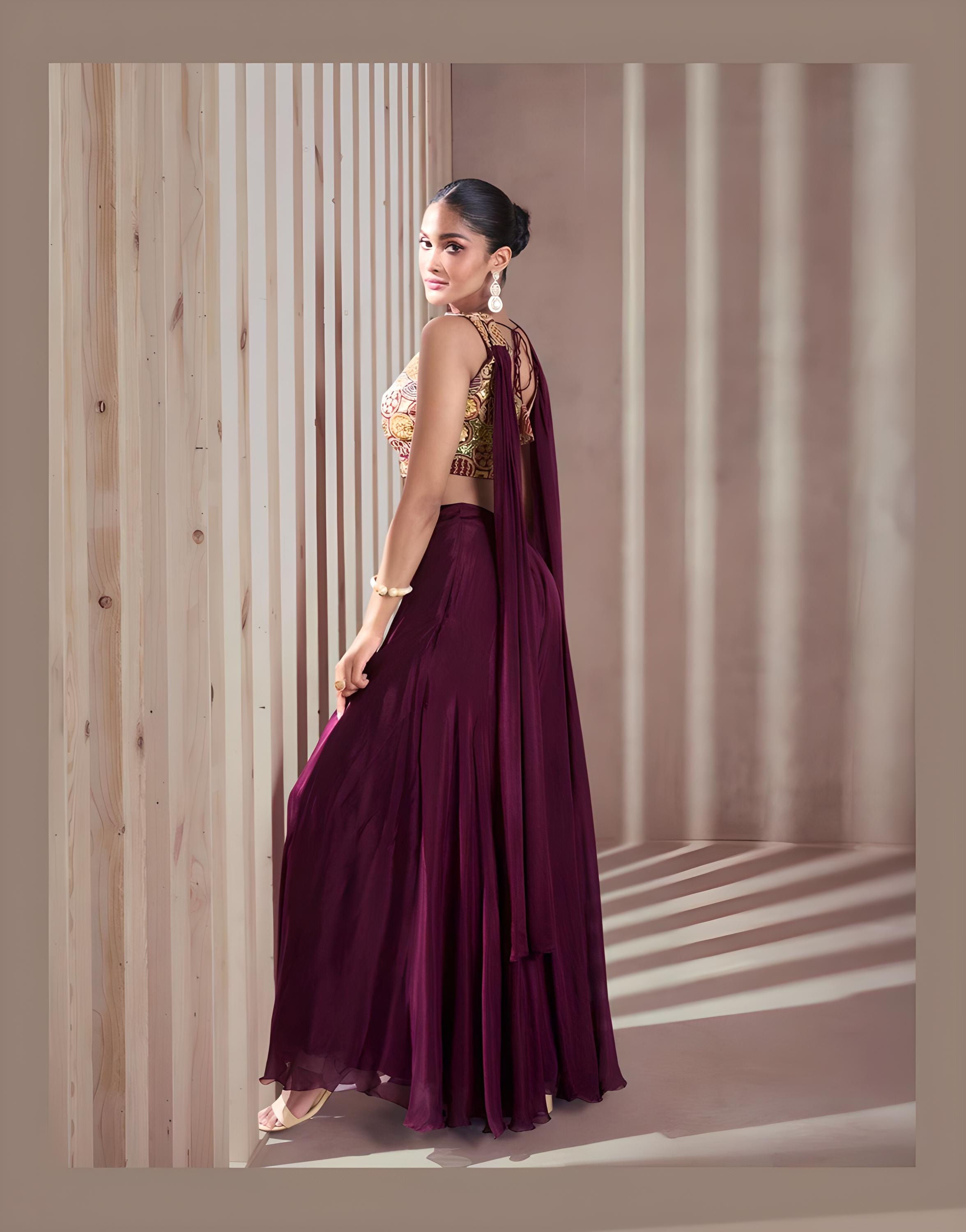 Burgundy Embroidered Lehenga Choli Set