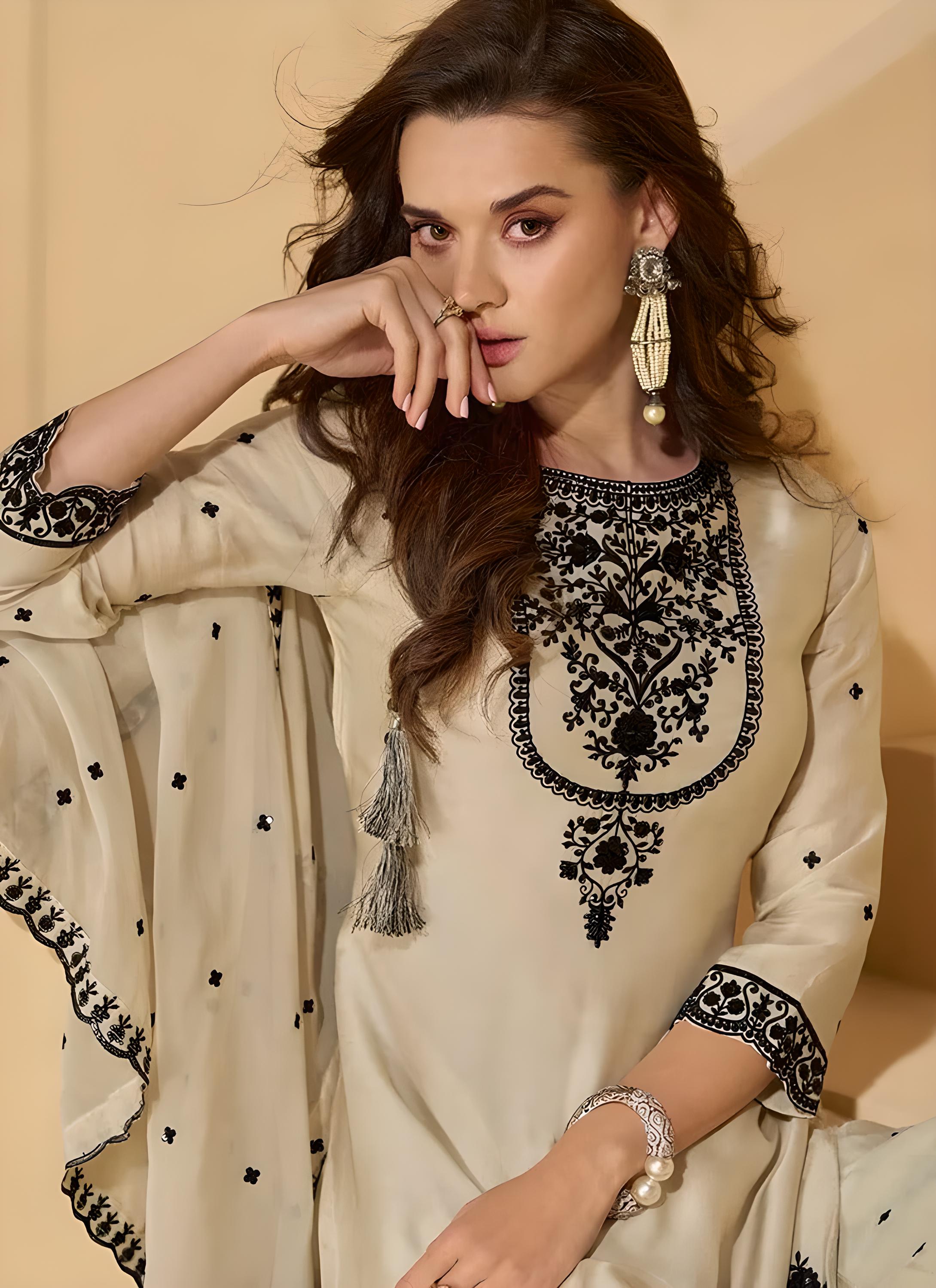Cream Sharara Suit with Intricate Embroidery