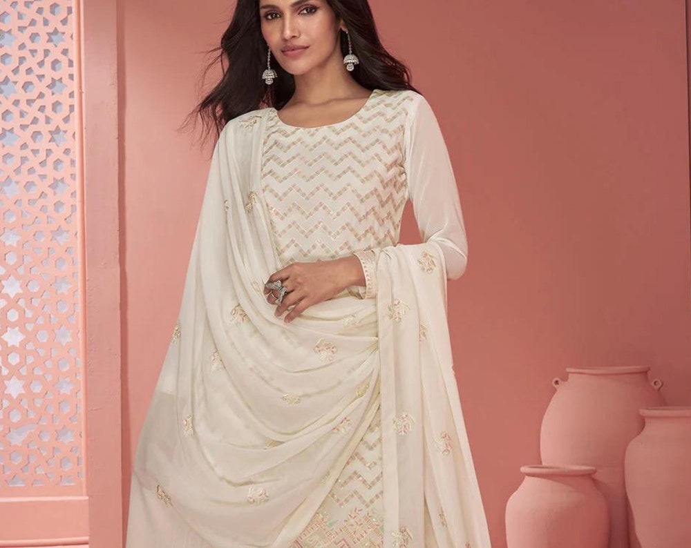 Designer White Sharara Set