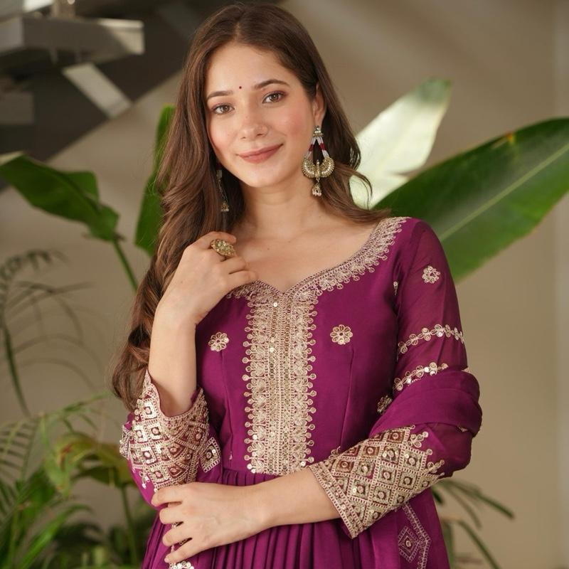 Royal Embellished Anarkali Gown Suit with Dupatta