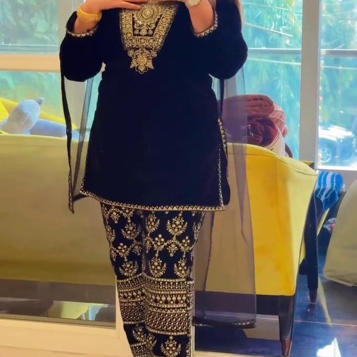 Luxe Royal Blue Velvet Suit with Intricate Embroidery