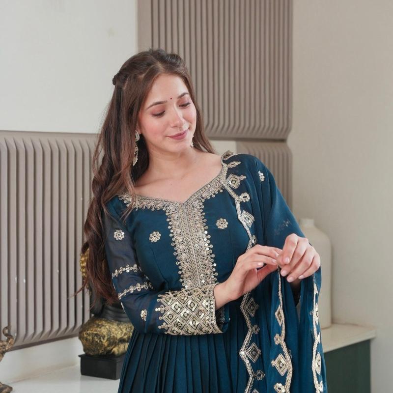 Royal Embellished Anarkali Gown Suit with Dupatta