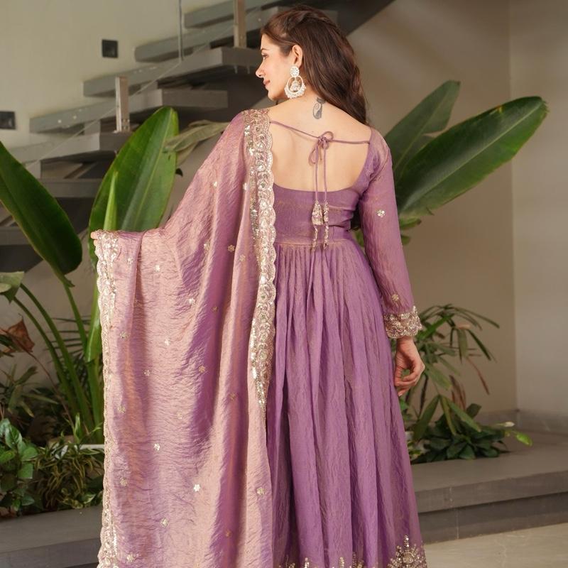 Regal Lavender Silk Anarkali  Heavy Border Work