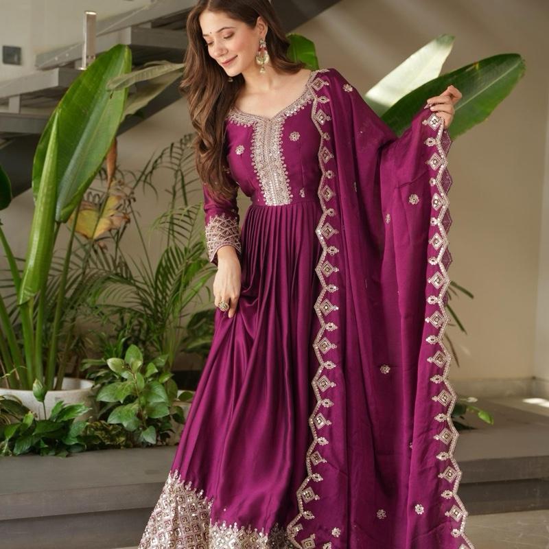 Royal Embellished Anarkali Gown Suit with Dupatta