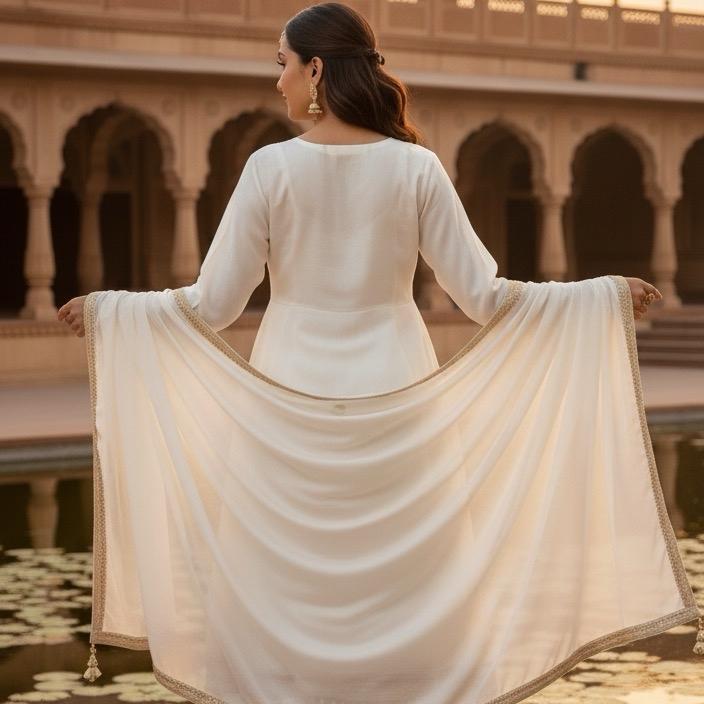 Mirror Work White 3-Piece Salwar Kameez Set