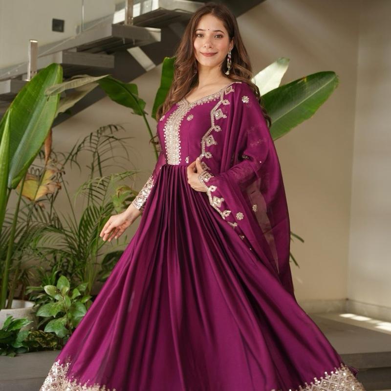 Royal Embellished Anarkali Gown Suit with Dupatta