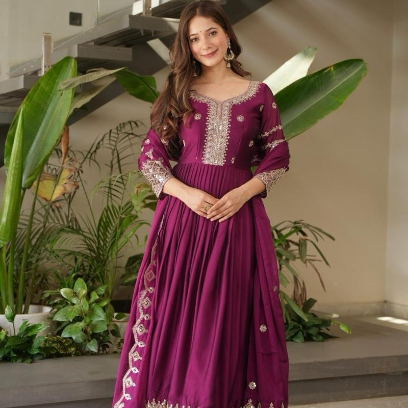 Royal Embellished Anarkali Gown Suit with Dupatta