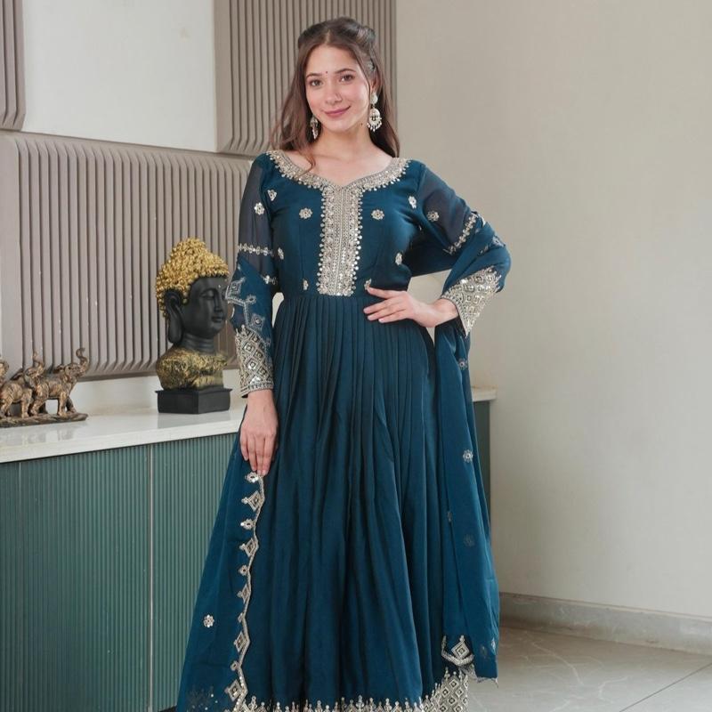 Royal Embellished Anarkali Gown Suit with Dupatta
