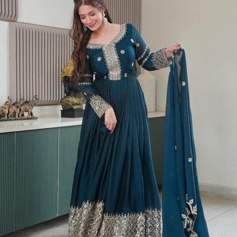 Royal Embellished Anarkali Gown Suit with Dupatta