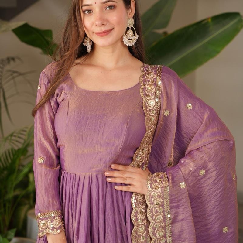 Regal Lavender Silk Anarkali  Heavy Border Work