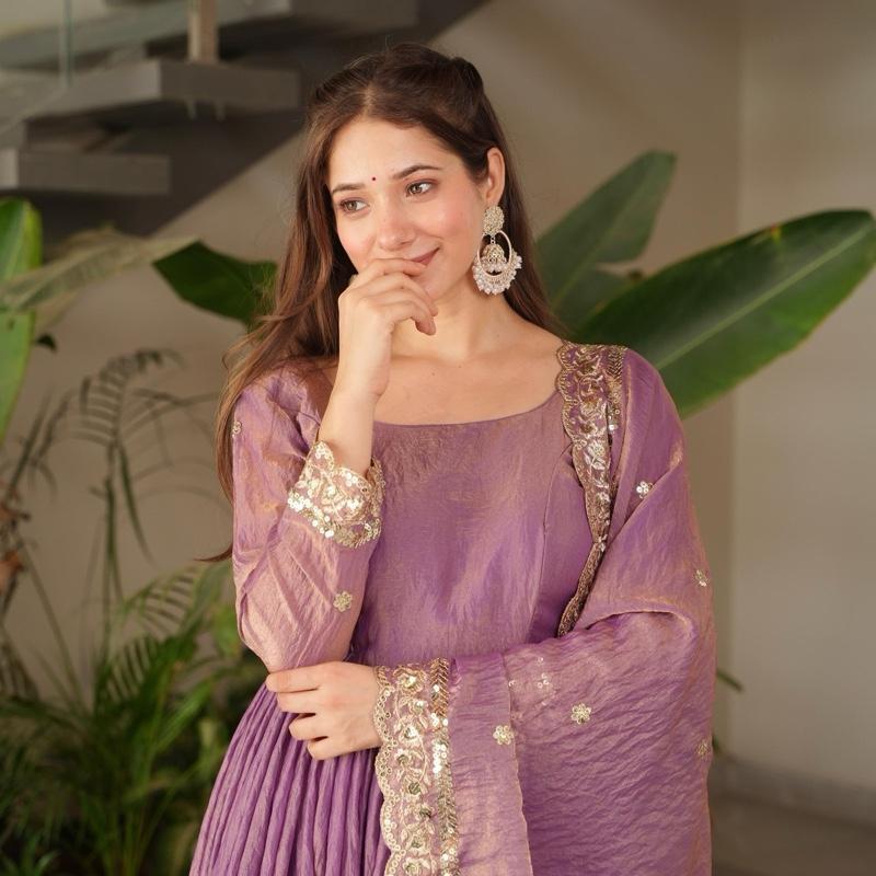 Regal Lavender Silk Anarkali  Heavy Border Work