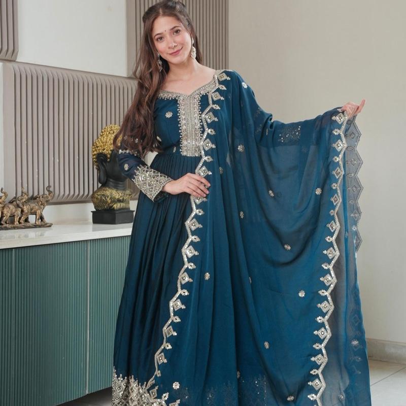 Royal Embellished Anarkali Gown Suit with Dupatta