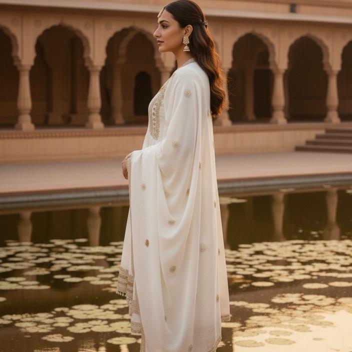 Mirror Work White 3-Piece Salwar Kameez Set