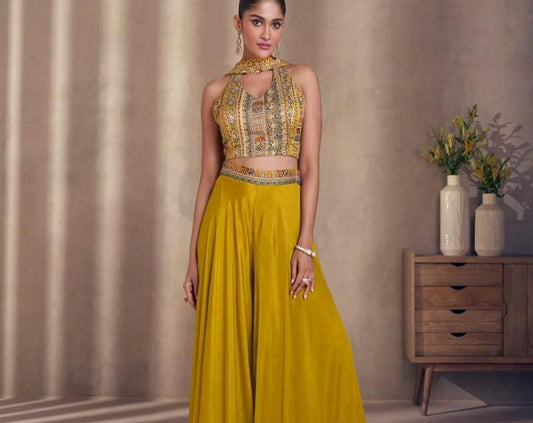 Senfgelbes Lehenga Set - Indisches Hochzeitsoutfit